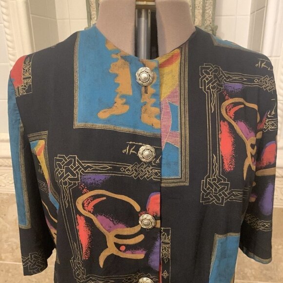 JEFFREY & DARA. Size 1X (16-18). 3/4 Sleeve Tunic. Button Up. B82. - Picture 2 of 5